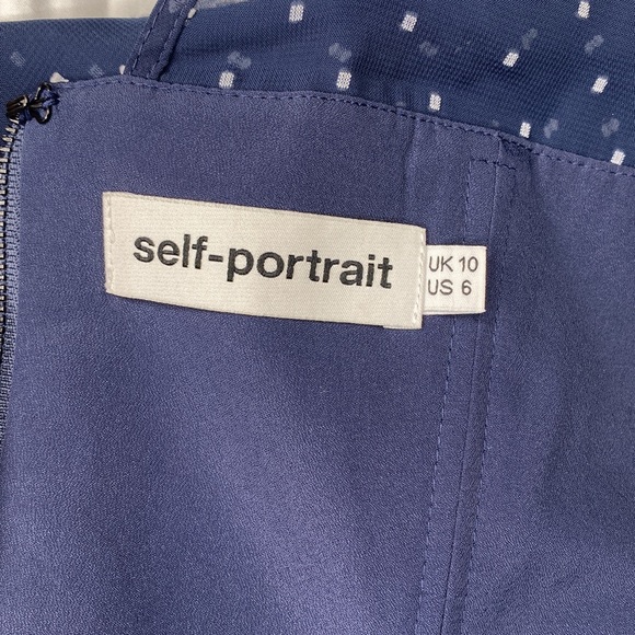 Self-Portrait Plumetis Frill One Shoulder Blouse Navy Blue Polka Dot Size 6 - Picture 13 of 16